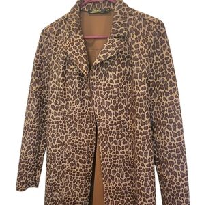 Bellini Fashion Faux Suede Leopard Print Long Jacket XS
